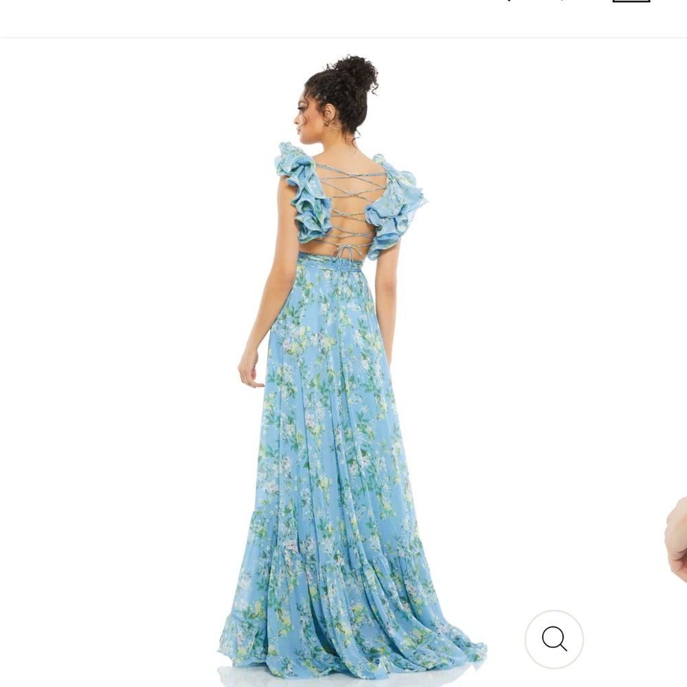 Size 8 RUFFLE TIERED FLORAL CUT-OUT CHIFFON GOWN Mac Duggal